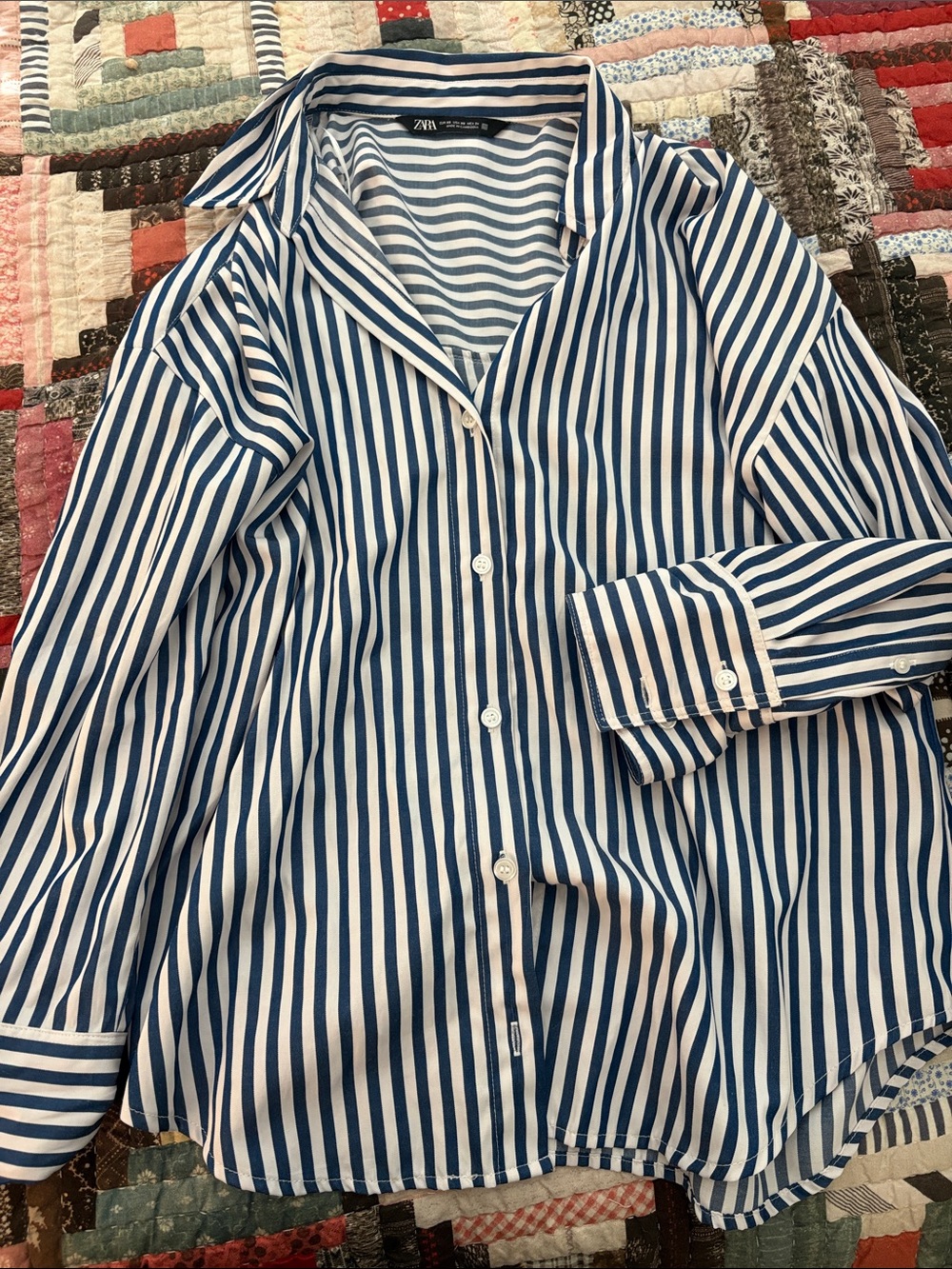 Zara navy and white button down